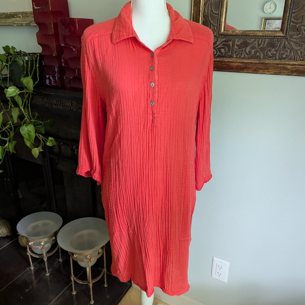 Michael Stars Womens Small Cecily Cotton Gauze Red Crinkle Dress Made In USA 159